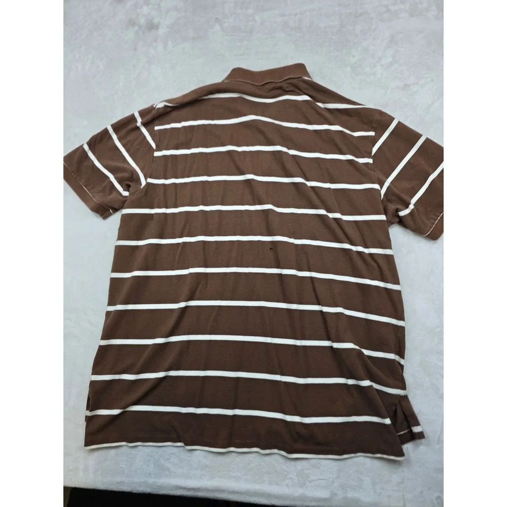 Polo Ralph Lauren Polo Shirt Mens 2XB Big Tall Brown White Striped‎ Work Chore